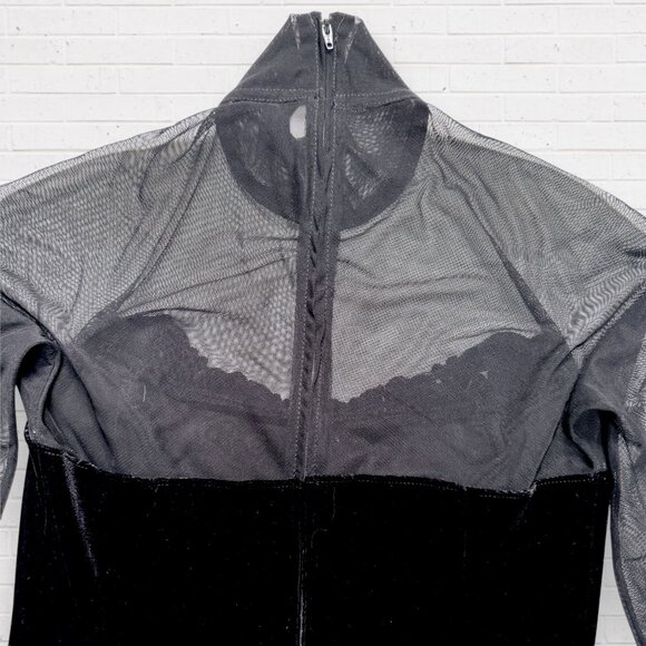 CACHE Vintage Y2K Feminine Black Sheer Mesh Velvet Lace Mock Neck Top Blouse S - Picture 7 of 13